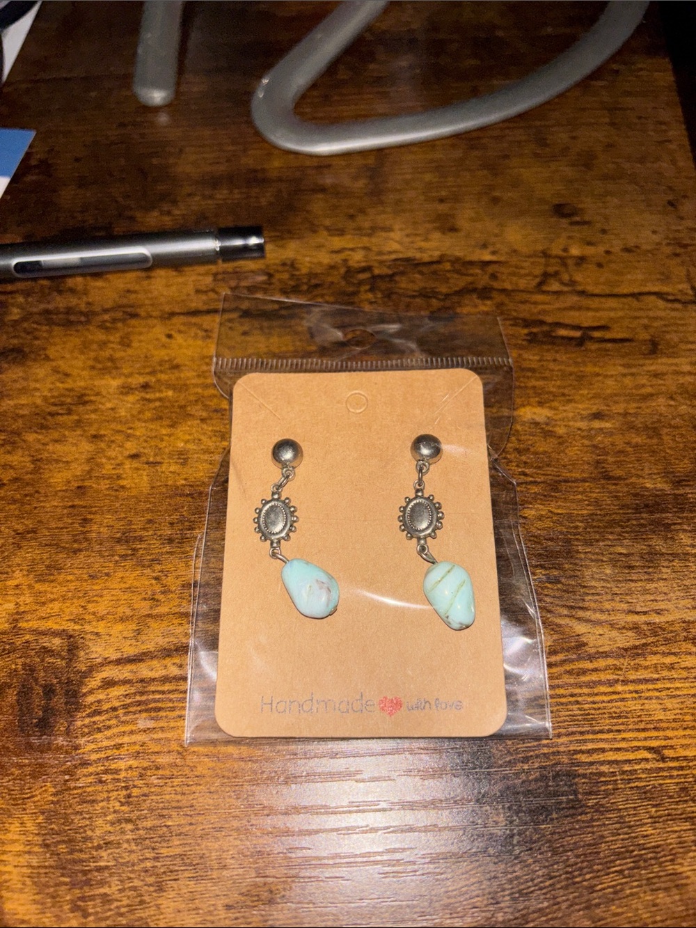 Source Unknown Turquoise Stone Dangle Earrings